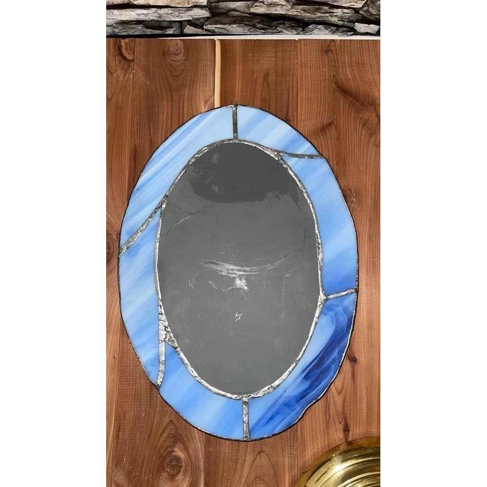 Vintage Stained Glass Oval Mirror